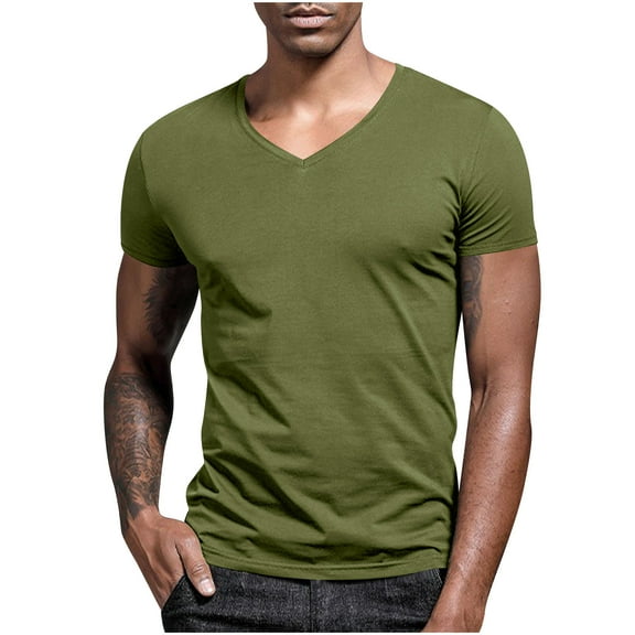 hoksml Summer Men's Gym Shirts Solid Color V-neck Short Sleeved Top/Shirt Casual Athletic Running T-Shirts Comfortable Lightweight Tee Shirts