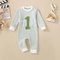 thumbnail image 2 of Gubotare Baby Boy Girl 1st Birthday Outfit One Embroidery Waffle Romper Jumpsuit First Birthday Cake Smash Outfit (Green, 12-18 Months), 2 of 9