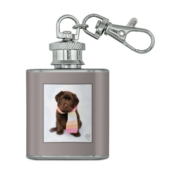 Lab Labrador Puppy Dog Wearing Scarf Stainless Steel 1oz Mini Flask Key Chain