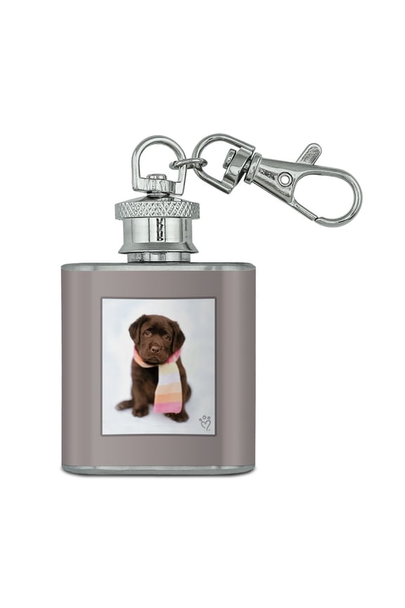 Lab Labrador Puppy Dog Wearing Scarf Stainless Steel 1oz Mini Flask Key Chain