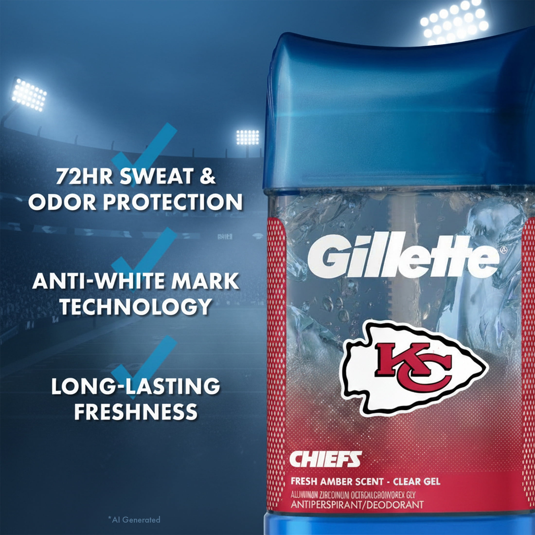 Gillette Kansas City Chiefs Clear Gel Antiperspirant and Deodorant for Men Fresh Amber Scent 3.8oz