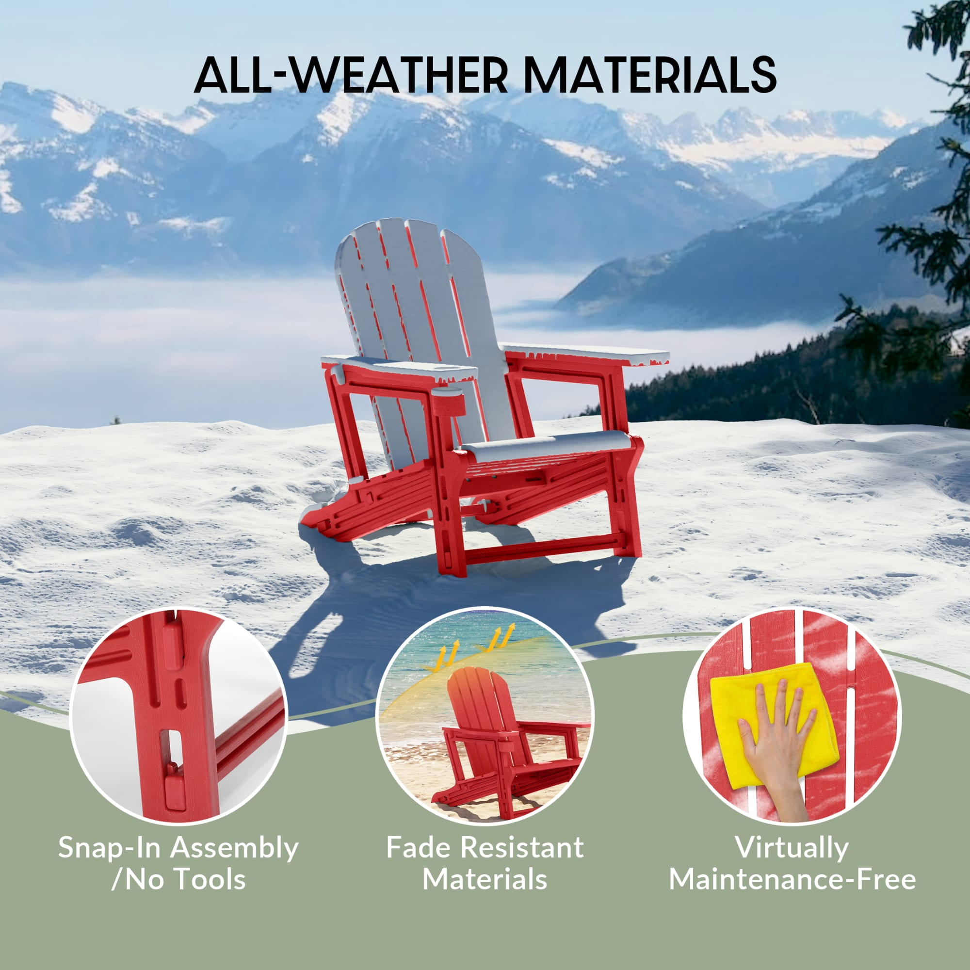 WestinTrends Tool-Free Assembly Outdoor Patio HDPE Plastic Adirondack Chair with Cup Holder, Red