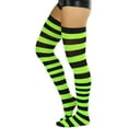 thumbnail image 6 of ToBeInStyle Womens Vibrant Horizontal Wide Striped Thigh High Stockings - Black w/ Neon Green Stripes - One Size, 6 of 6