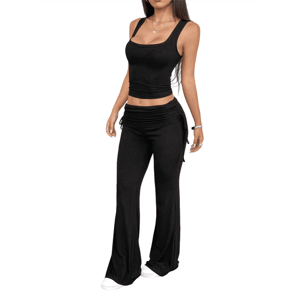 Women's 2 Piece Outfits Lounge Sets Sleeveless Tank Tops Wide Leg Pants Sets Tracksuits Match Sets