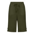 thumbnail image 5 of VBVC Women's Cotton-Linen Drawstring Bermuda Shorts , Summer Knee Length Shorts For Women,Ladies' Button Side Slit Beach Shorts with Pockets,Army Green,S-2XL, 5 of 6