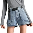 thumbnail image 1 of adviicd Shorts de Robe pour Femmes Shorts à Cordon Élastique Été Taille Décontractée Léger avec Poches Bleu, L, 1 of 5