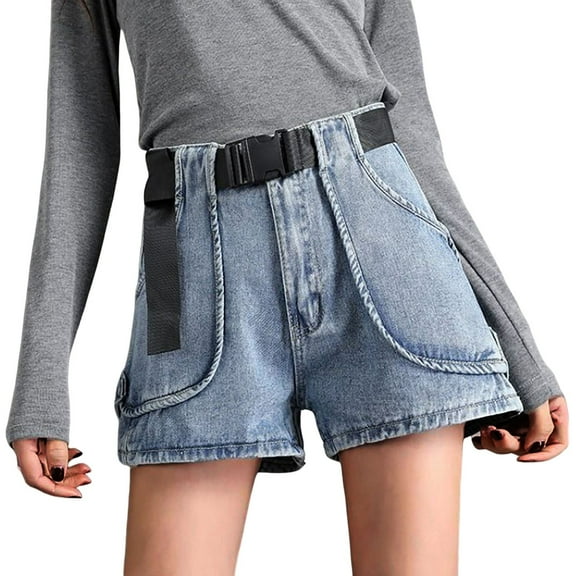 Durtebeua Womens Denim Shorts Pockets Shorts Mid Rise Blue M