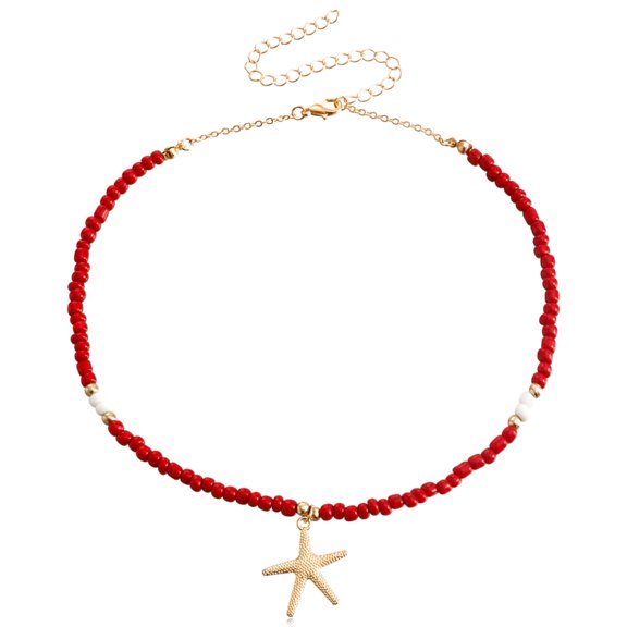 WINDLAND Cute Starfish Pendant Necklace Clavicle Chain Simple Bohemian Beaded Necklace
