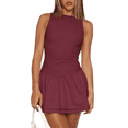thumbnail image 1 of Women's Bodycon Boat Neck Mini Dresses Sleeveless Ruched Ruffle Hem Club Party Short Dress Wine Red S, 1 of 8