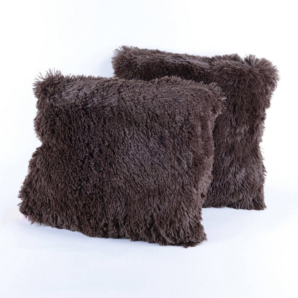 Very Soft and Comfy Plush Long Faux Fur 18" x 18" Throw Pillows, 2Pack