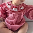 thumbnail image 2 of ZINTAOZT Newborn Baby Girl Christmas Smocked Romper Santa Plaid Print Jumpsuit Long Sleeve Puff Playsuit Xmas Outfit, 2 of 8