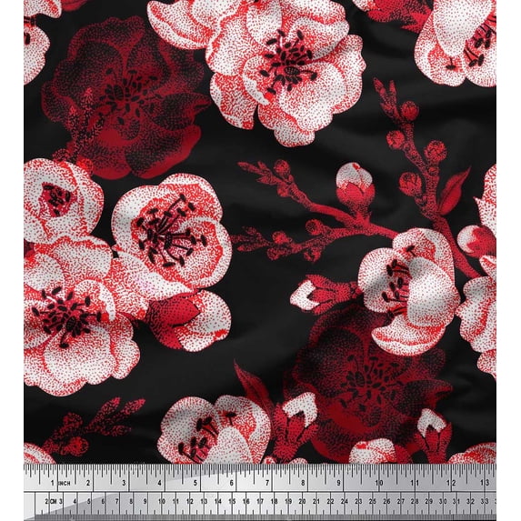 Soimoi Orange Georgette Viscose Fabric Pink Floral Print Fabric by The Yard 42 Inch Wide