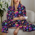 thumbnail image 5 of KLL Skull rainbow star mushroom Print Women's Long Sleeve Pajamas with Pants Sleepwear Loungewear 2 Set-Large, 5 of 7