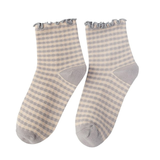 GDREDA Chaussettes Rondes Décontractées pour Femmes, Mignonnes, à Volants, Rayées, à Blocs de Couleur, Tricotées, Doublées, Bas en Vrac pour Femmes, Bas Résille, Hautes et Serrées