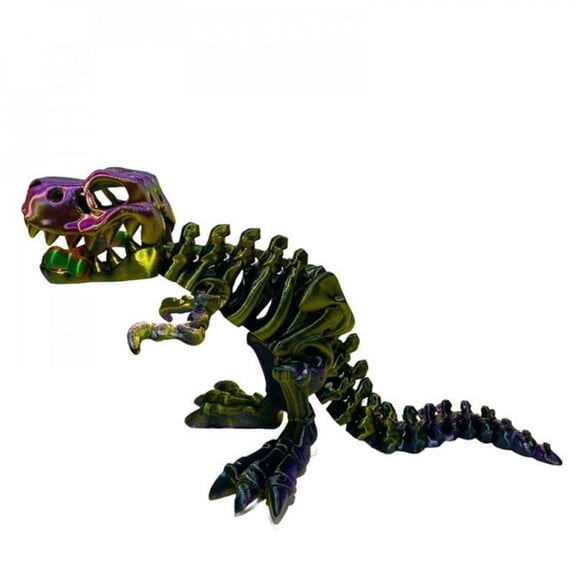 3D Printed Shiny Green Body T Rex Skeleton Figurine