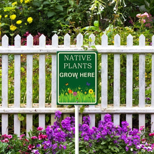 Soliyoahee Native Plants Grow Here Yard Sign with Stake 8x12inch Rustproof Aluminum Lawn Decorations Keep Off Sign for Outdoor Road Street Garden Decor