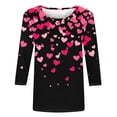 thumbnail image 4 of Yangnuo Womens Fashions Daily Valentine's Day Printed Blouses Tops Women's Casual Print Round Neck Three-Quarter Sleeve T-Shirt Loose Top For, 4 of 5