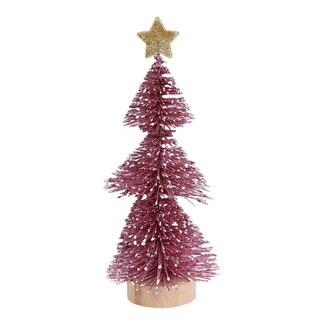 Mini árbol de Navidad artificial con nieve de 25 cm con base de madera, decoración navideña para mesa, fiestas, Año Nuevo y Navidad. Rojo