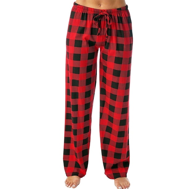 Qarigey Pantalón largo de poliéster para mujer, reemplazo colorido, informal, Flexible, a cuadros, para dormitorio, holgado, para chicas, Prendas para la parte inferior del cuerpo Rojo L