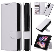 For Samsung Galaxy Z Fold 3 5G Flip Leather Removable 2 in 1 Wallet With Pen Holder Case,White