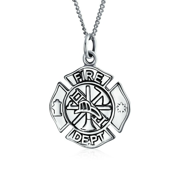 Bling Jewelry Womens Firefighter Shield Medallion Pendant Necklace for Firemen Wife Sterling Silver