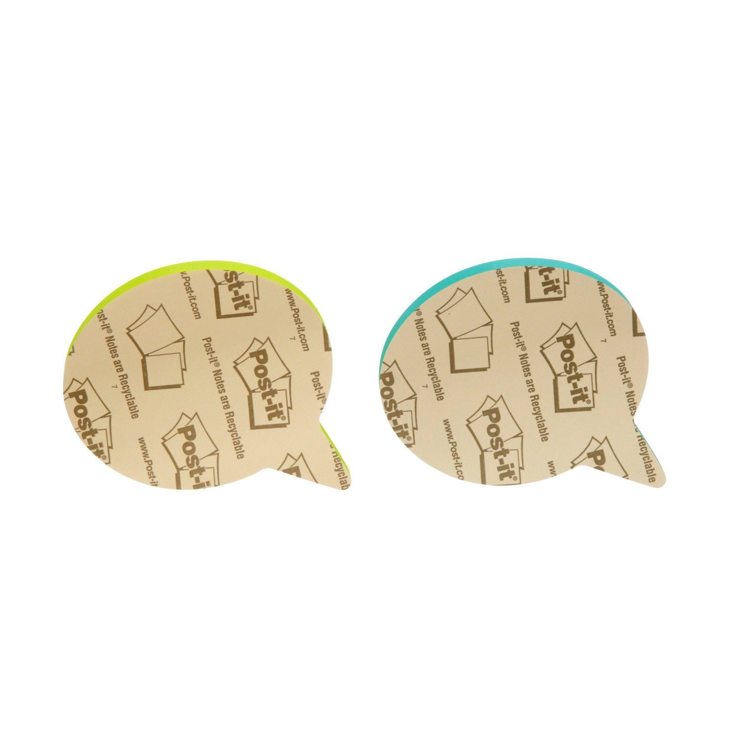 Post-it® Notes, 7350-BLB, thought bubble-shaped, light blue, green, 2.6 in x 2.6 in (66 mm x 66 mm), 2 per pack