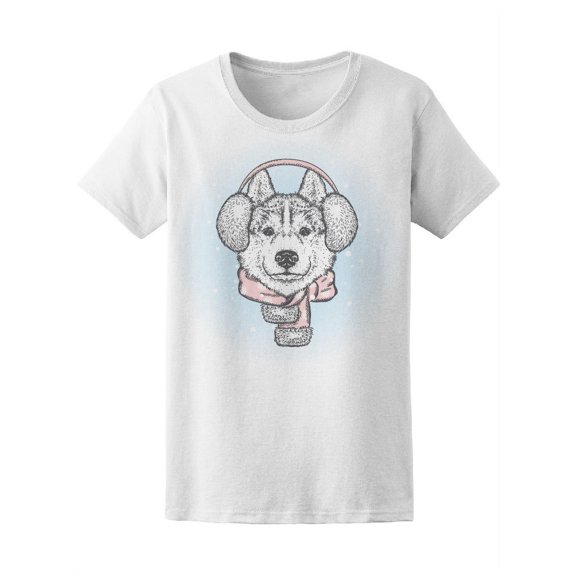 Beautiful Dog Winter Headphones T-Shirt Women -Image by Shutterstock, Female Small