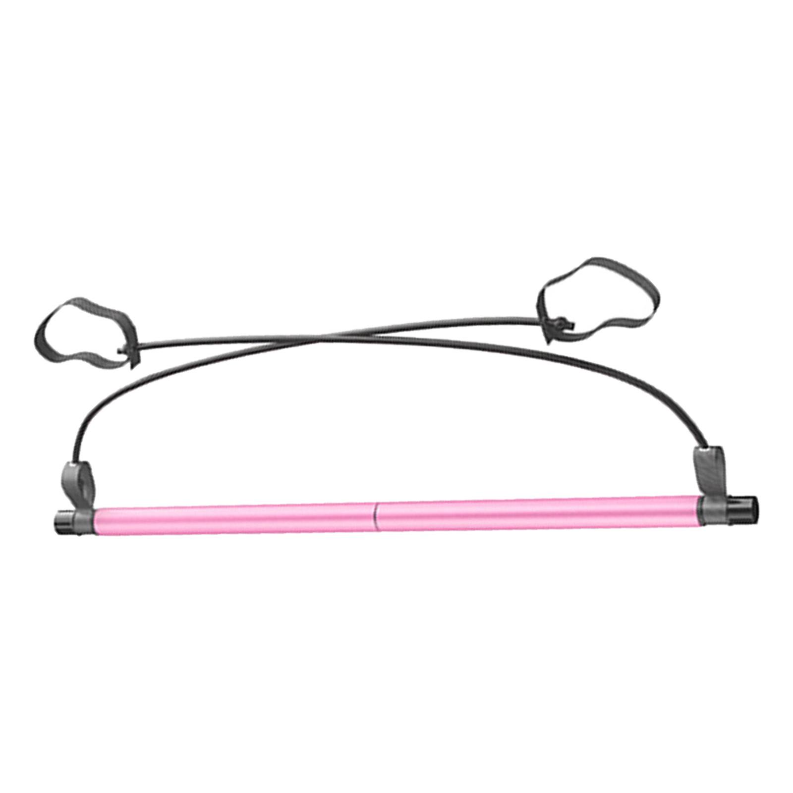 Fzaqwen Multi-Functional Pilates Bar Portable Stick with Resistance Band Foot Strap Rope Pink