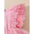 thumbnail image 6 of Bagilaanoe Newborn Baby Girl Summer Rompers Dress Flower Fly Sleeve Bodysuits + Headband 3M 6M 9M 12M 18M Infant Lace Patchwork A-line Dresses, 6 of 8