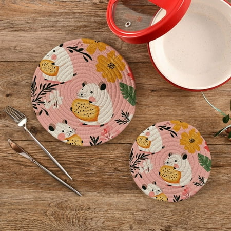 

Wobogo Hamster Tropical Flowers Pattern Trivets Potholders Set of 2 Cotton Woven Round Hot Plate Mats for Hot Dishes Bowls Teapots