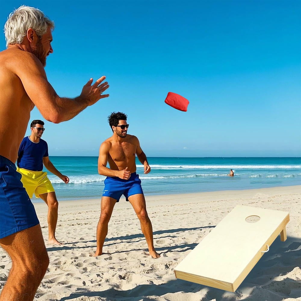 GVN Professional Cornhole Board - Solid Wood Construction, Foldable & Portable Design, Includes 8 All-Weather Bean Bags for Outdoor Fun, Natural