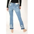 thumbnail image 3 of Grace in LA Women's White Floral Embroidered Distressed Cropped Junior Fit Bootcut Stretch Jeans (28), 3 of 4