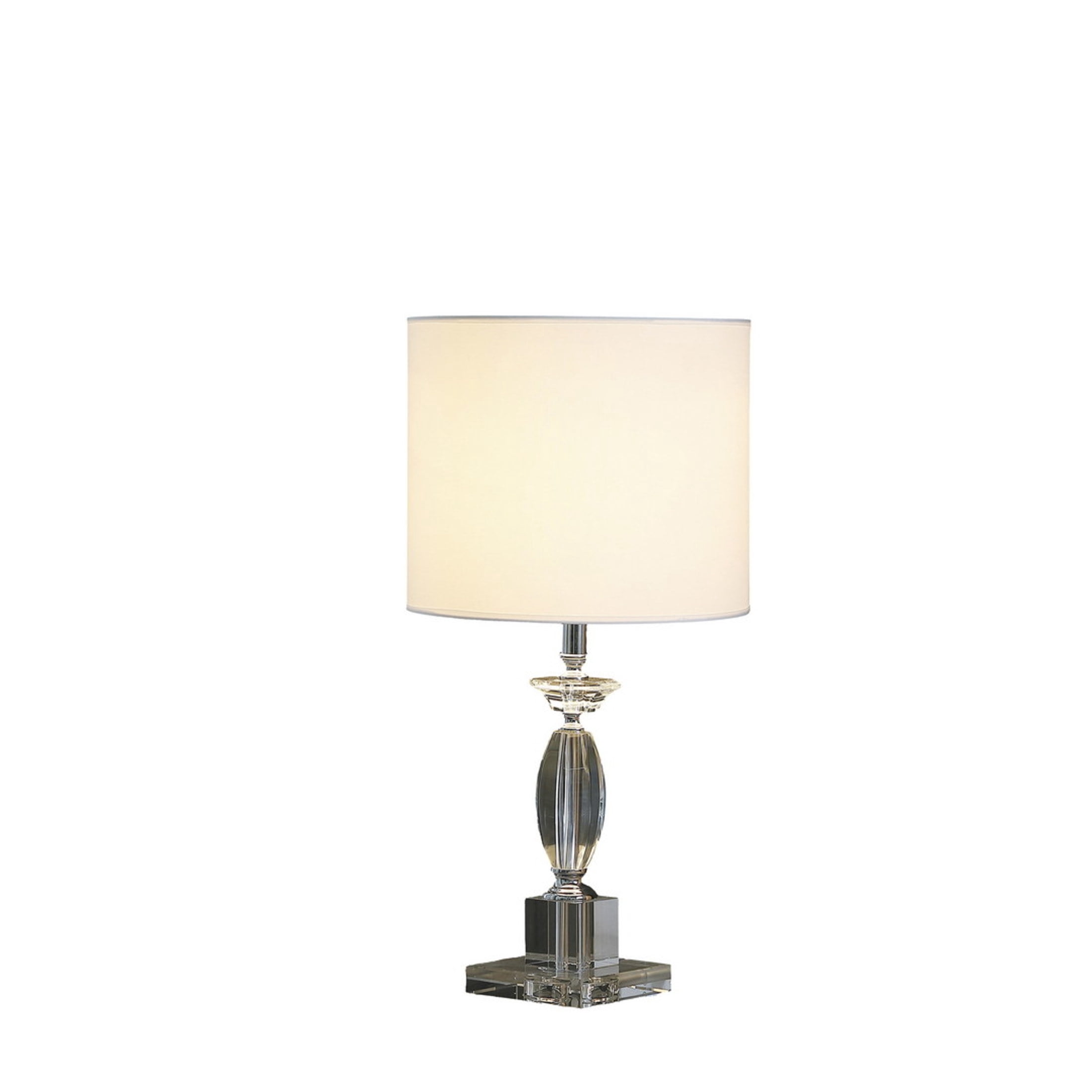 Noble House Emmil 23.25" Cut-Crystal Table Lamp, White Drum Shade, E26 Bulb, Modern Accent Compact Design, Clear