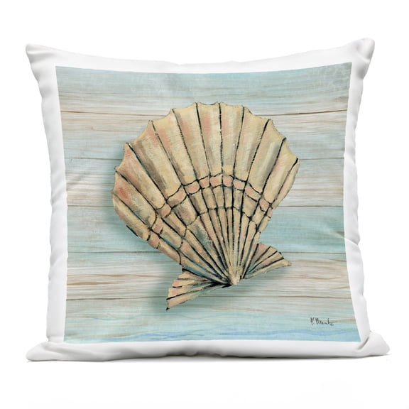 Stupell Industries Coastal Teak Clam Shell Outdoor Printed Pillow design by Paul Brent, 18 x 7 x 18