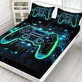 thumbnail image 3 of Boys Gaming Fitted Sheet Set Twin Size,Green Gamepad Printed Kids Bedding Set 3Pcs,3D Video Game Controller Fitted Sheet with 2 Pillowcases, 3 of 7