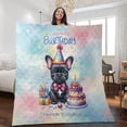 thumbnail image 2 of Happy Birthday Cute Puppy French Bulldog with Cake Gifts Party Hat Quilt Blanket Dog Lover Gifts Cozy Comforter Throw Blanket - 00029, 2 of 5