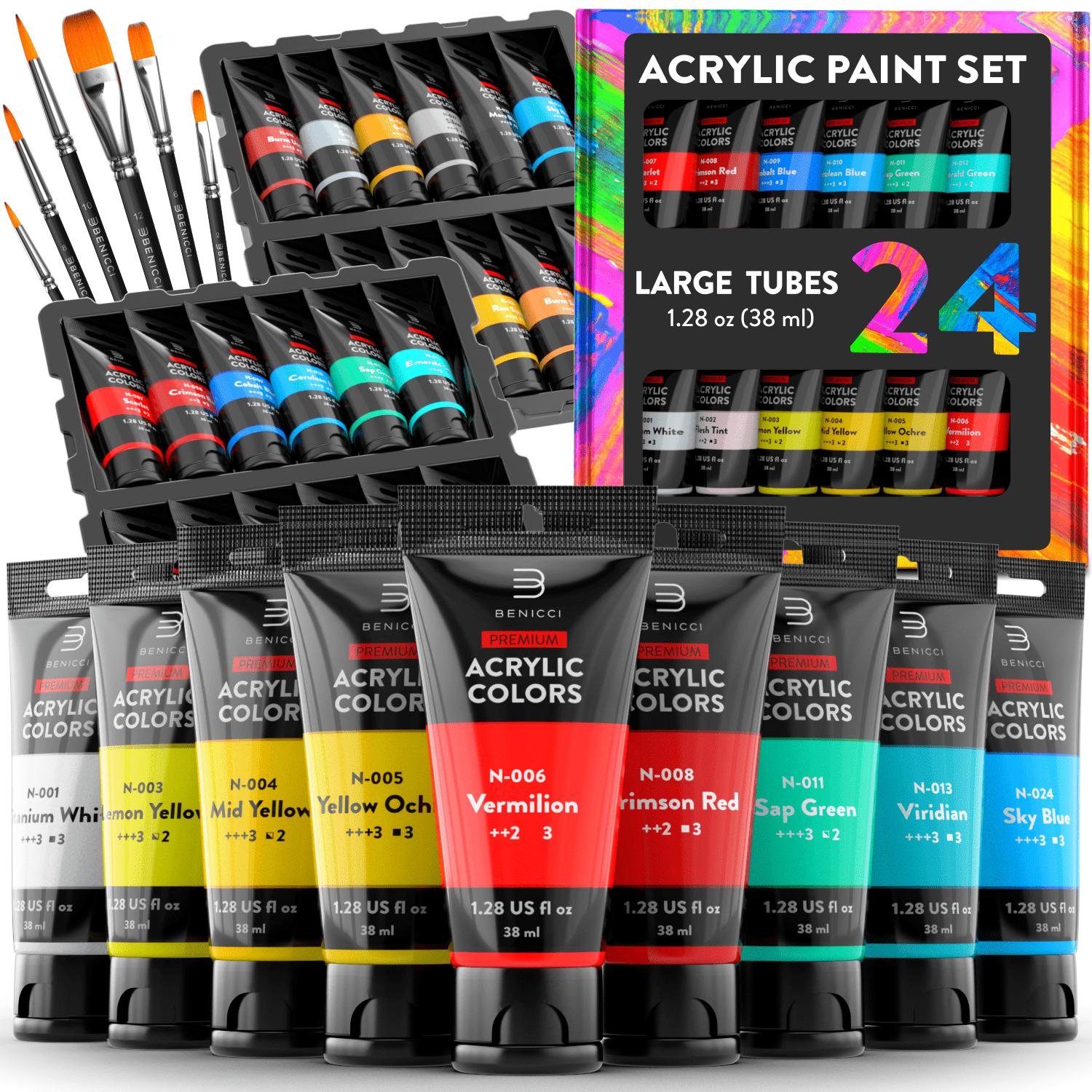 Cifaisi Acrylic Paint Set, 63 PCS Complete Painting Supplies - 24 Colors Acrylic  Paint, Canvases, Wooden Easel, Paint Brushes