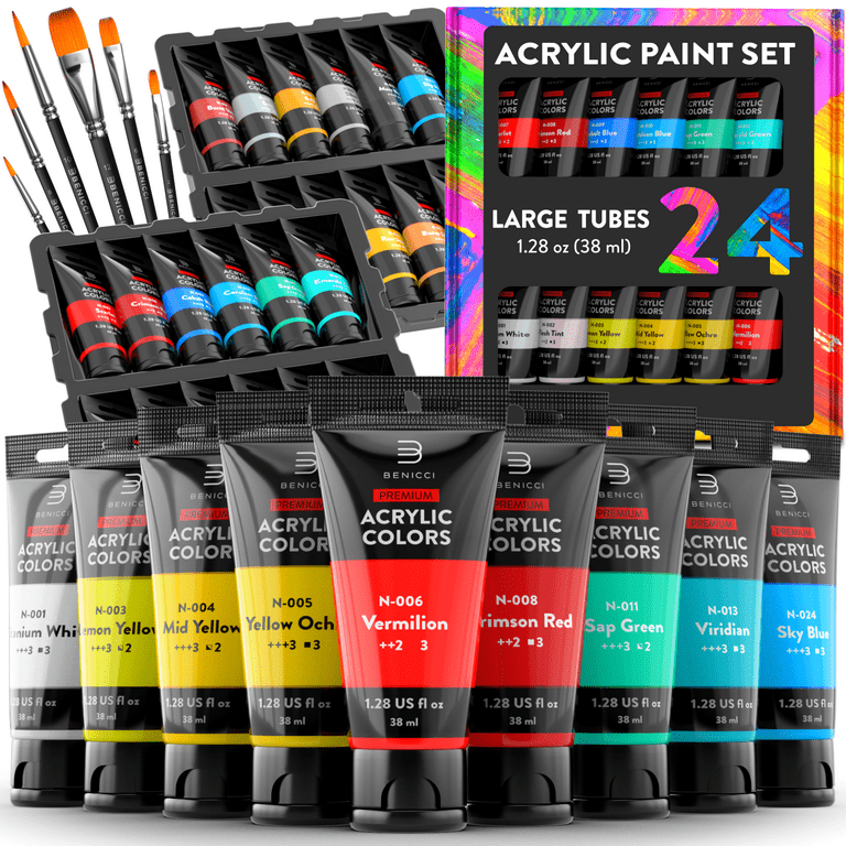 Acrylic Paint Set for Kids, Artists and Adults - 12 Vibrant Colors, 6 –  Benicci