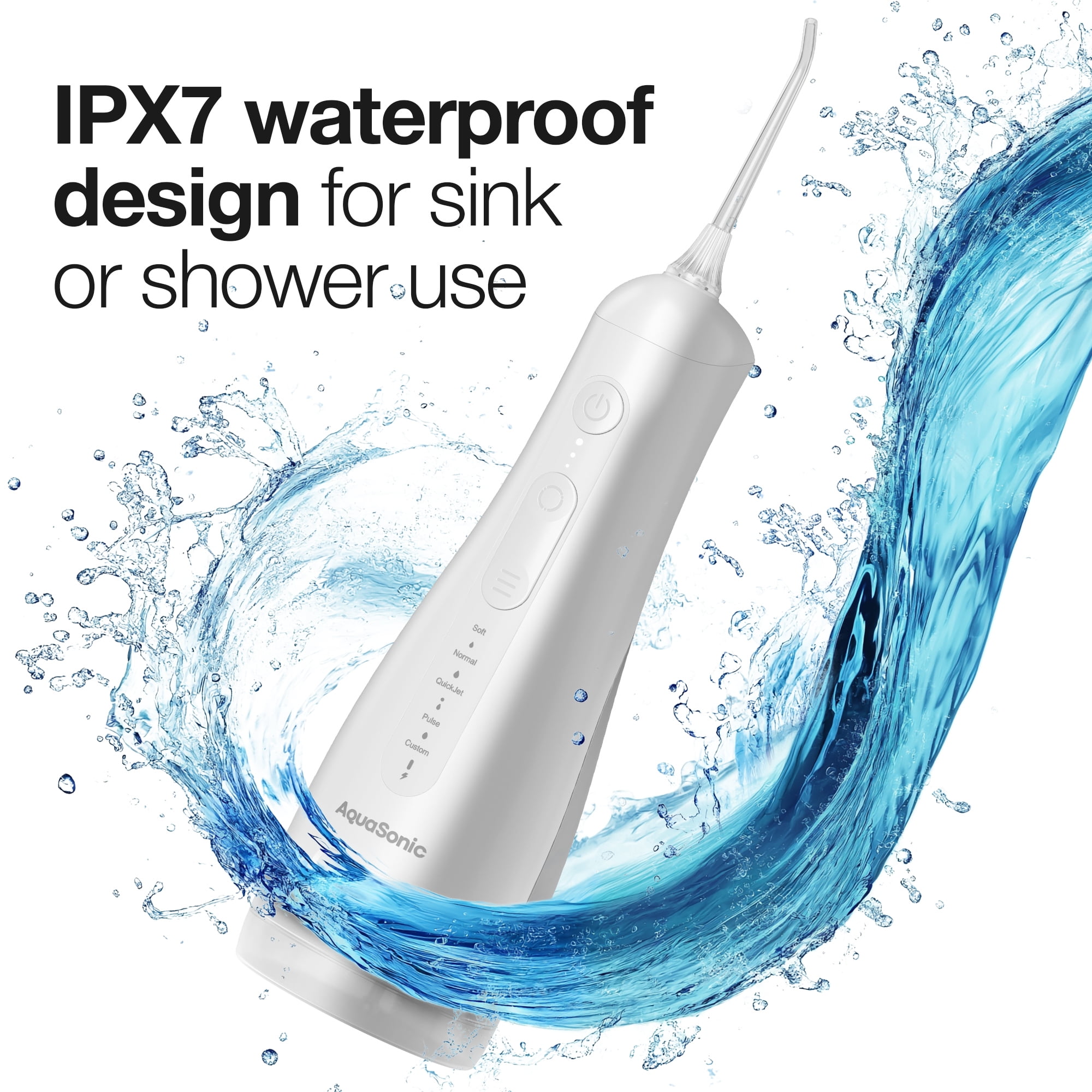 Aquasonic Precision Flosser, Rechargeable Cordless Water Flosser with 4 Modes, 8 Pressure Levels, 2 Tips & Travel Bag, White