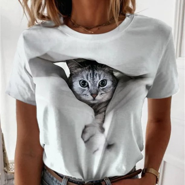 Camiseta de manga corta con estampado de animales para mujer, Jersey informal con cuello redondo, camisetas veraniegas coreanas para mujer, ropa de calle 2023