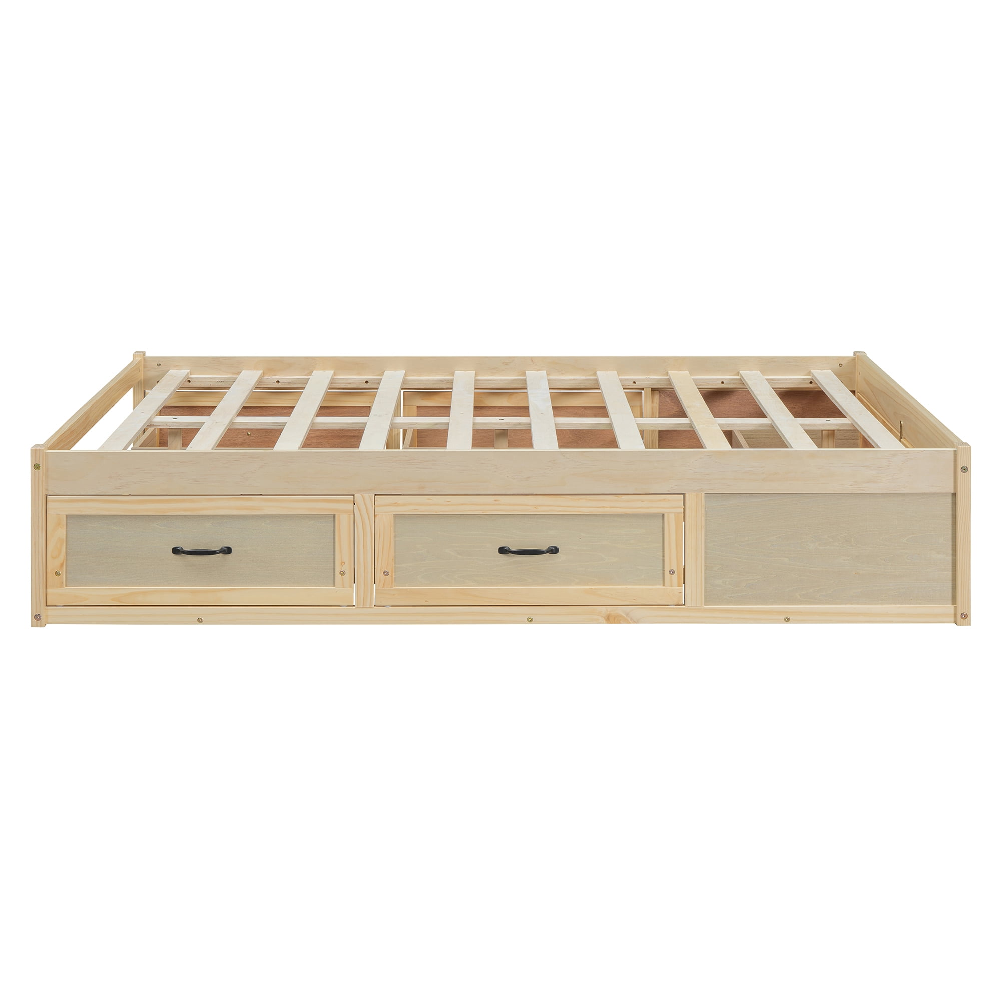 Euroco Wood Full Size Platform Bed with 6 Drawers for Kids Teens Adults, Antique Natural