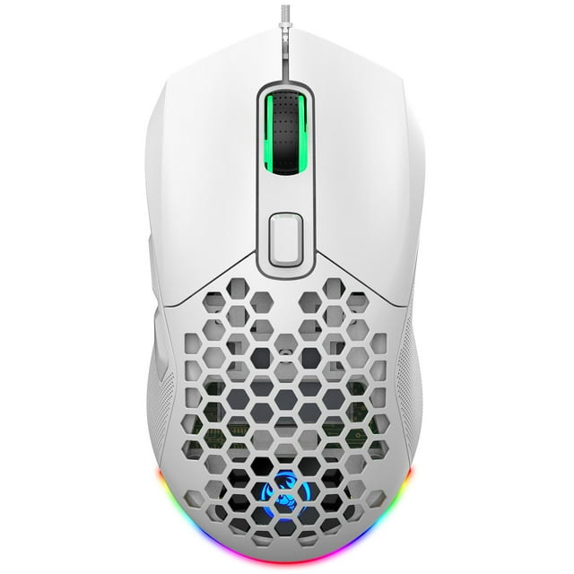 Zootealy Souris de Jeu Blanche X300 avec 12 Modes de Rétroéclairage RVB, 7200 DPI, 6 Boutons Programmables, Couvercle Arrière en Nid d'Abeille, Conception Confortable, Branchez et Utilisez - Améliorez Votre Expérience de Jeu