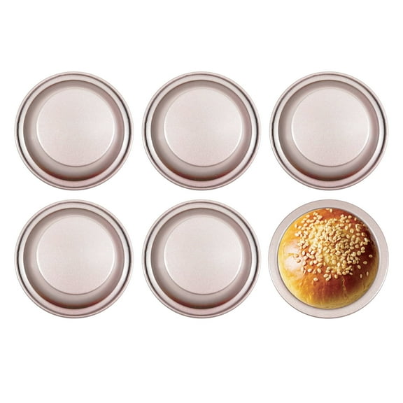 Nonstick Baking Hamburger Mould Muffin Case Egg Tart Tin Versatile Bakeware for Hamburger Bun Popover Pan Muffin Cupcake Pudding Mousse Jelly Etc Sauce Dish Bowls Round Bowl Carbon Steel 6pcs Set 4IN