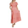 thumbnail image 1 of FOCUSNORM Robe de Maternité pour Femmes Été à Manches Courtes Col en V Unie Ample Évasée Robes Robe de Grossesse, 1 of 8
