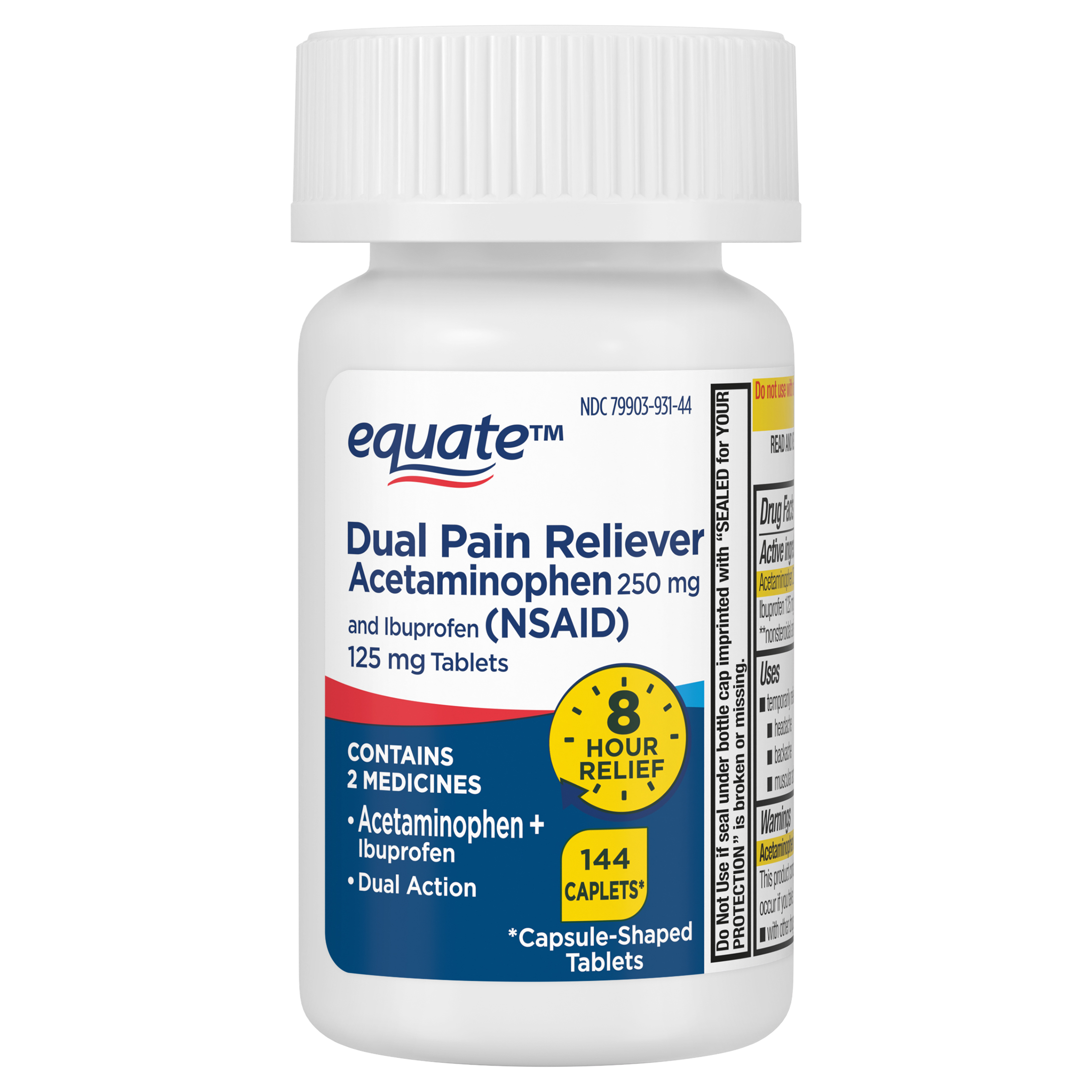 Tabletas de Acetaminofén 250 mg e Ibuprofeno (AINE) 125 mg de Acción Dual para el Alivio del Dolor, 144 unidades 2