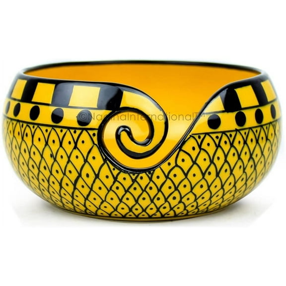 Ceramic Yarn Bowl (Curry Yellow - Large) 7 x 7 x 4 Inches