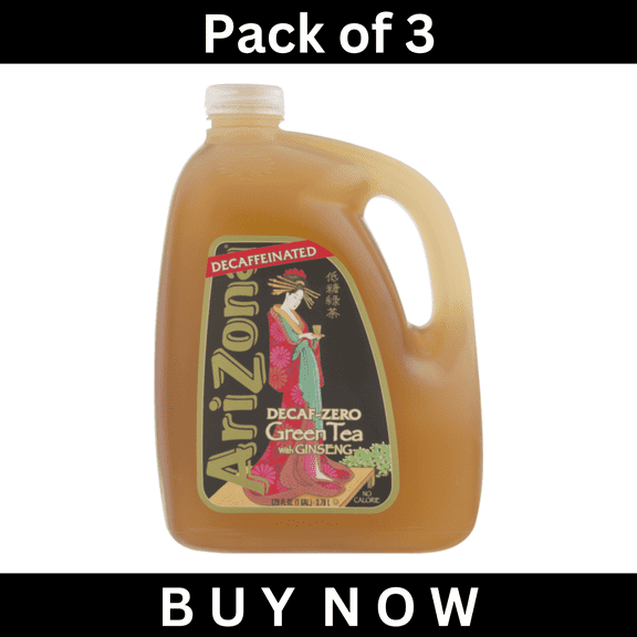 AriZona Decaf-Zero Green Tea with Ginseng – 128 fl oz Bottles, Pack of 3