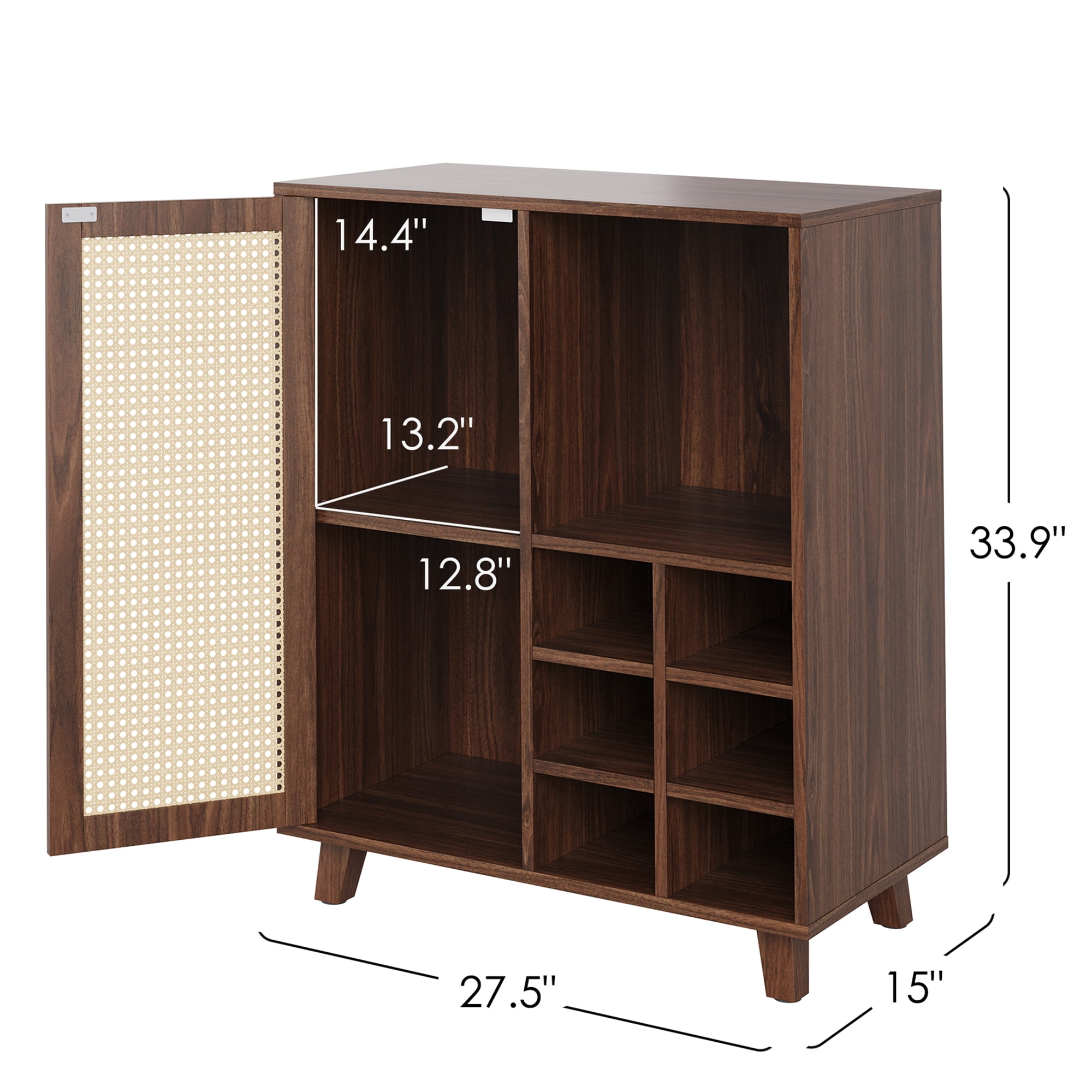 MAYEERTY Rattan Sideboard Cabinet with Wine Racks, Versatile Storage for Kitchen & Entryway, Walnut