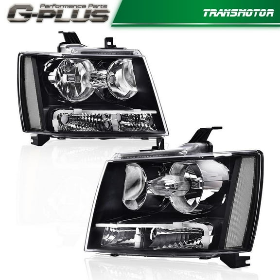 Fits 2007 - 2014 for Chevrolet Avalanche Tahoe Suburban Clear Corner Black Headlights -