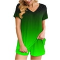 thumbnail image 2 of Viluyesy Printed Tops Elastic Waist Short Pants Sets Womens V-Neck T-Shirt and Shorts 2PC Pocket Fashionable Shirt and Shorts Sets Two PC Green Size 2XL, 2 of 6